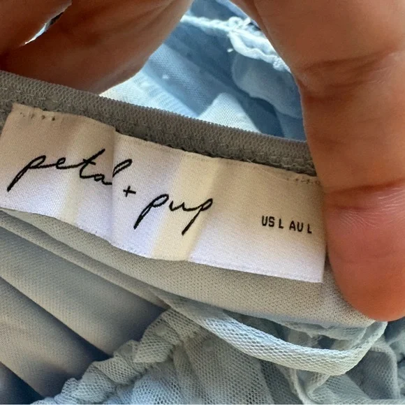 Petal & Pup Blue Tiered Swiss Dot Maxi Dress Size L - Picture 5 of 5